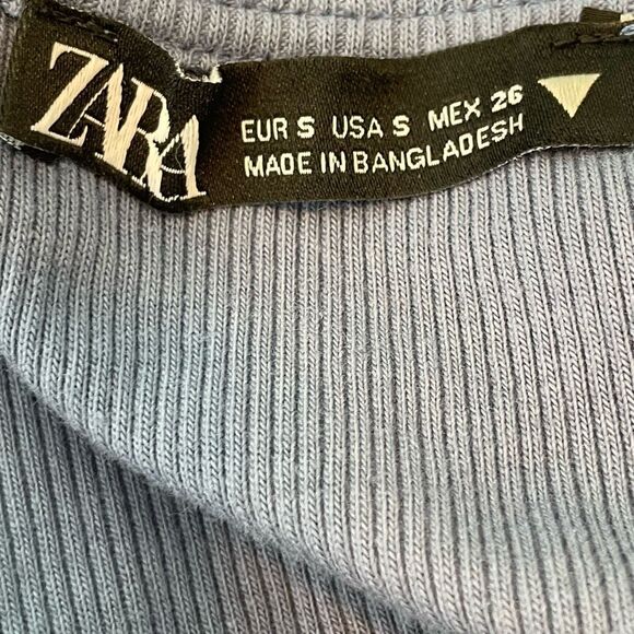 Zara Ruched Crop Top Periwinkle Blue Ribbed Knit Long Sleeve S - Picture 7 of 7